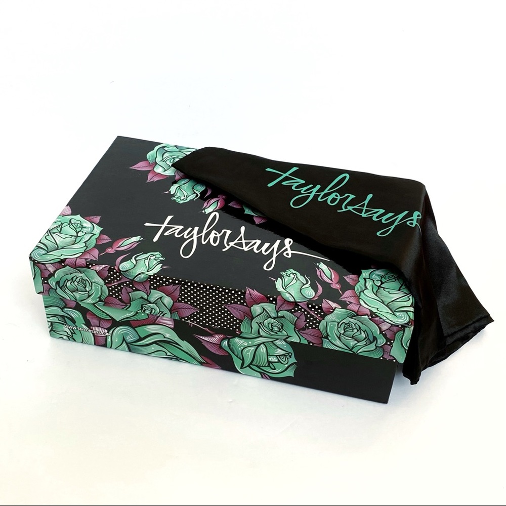 Taylor says black teal green purple floral empty storage shoe box dustcover
